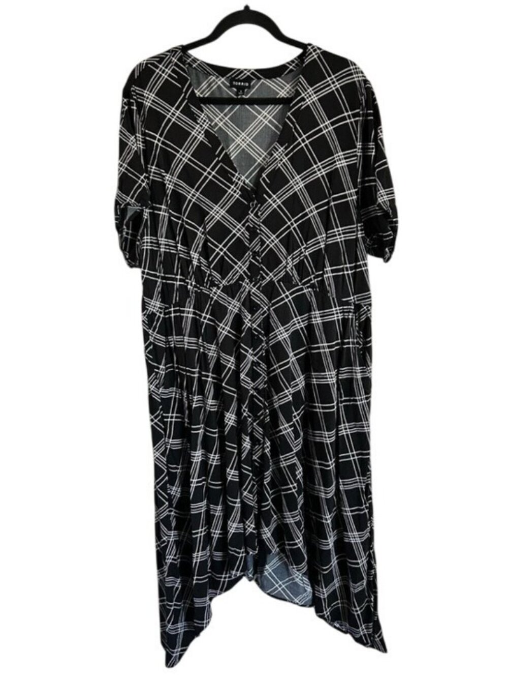 torrid Black & White Plaid Button Front Midi Dress Sz 3X Pockets